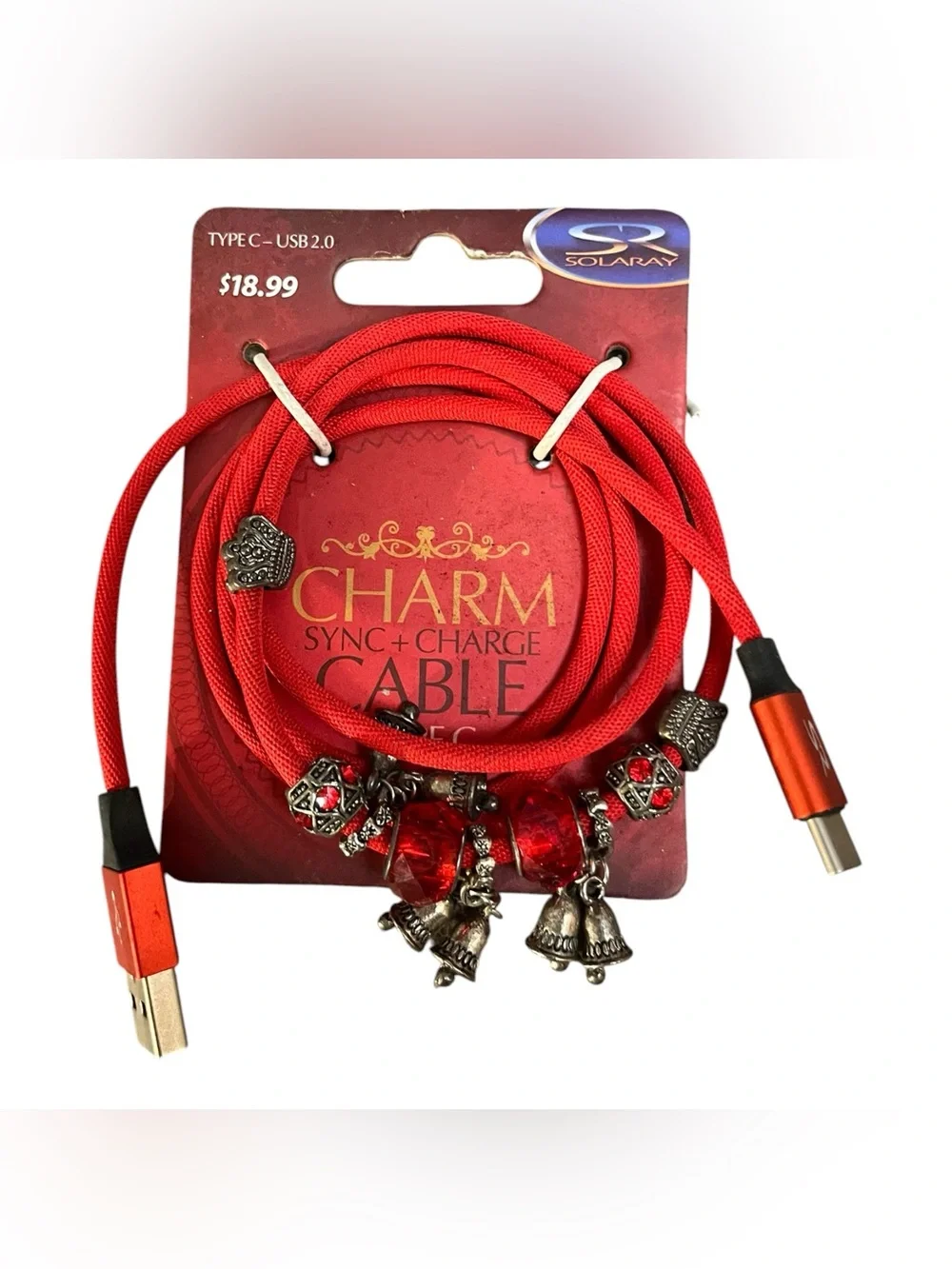 Charm Red Braided Sync & Charge Cable with Decorative Beads